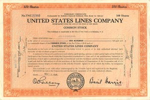 United States Lines Co. - 1929-1946 dated Shipping Stock Certificate